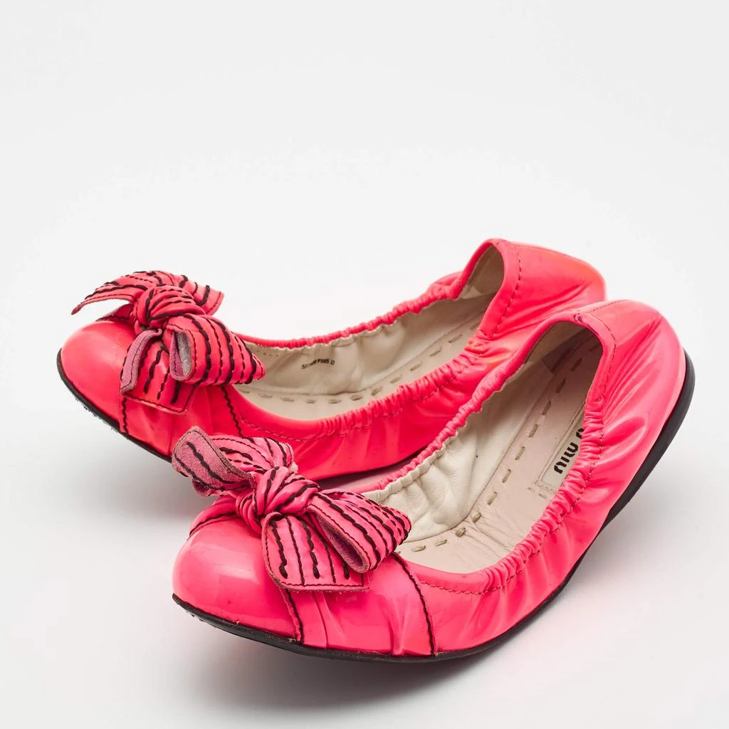 Miu Miu Miu Miu Pink Patent Leather Bow Scrunch Ballet Flats Size 37 2