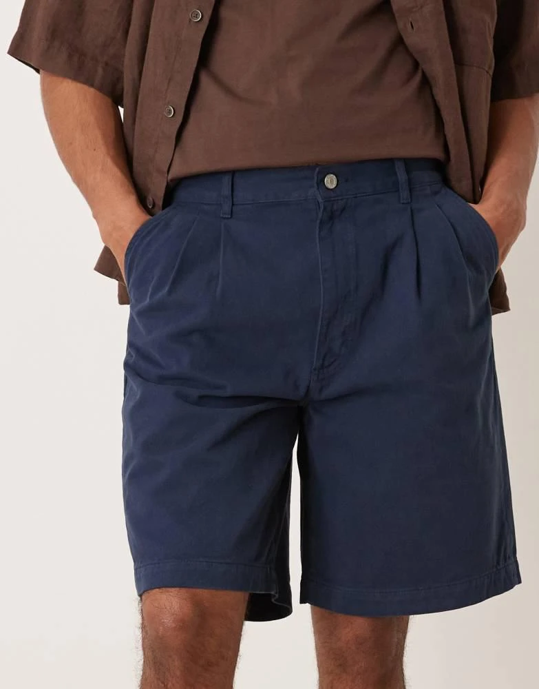 ASOS ASOS DESIGN mid length double pleated short in navy 3