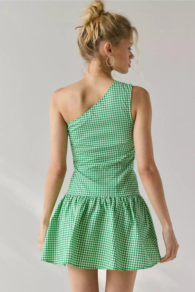 Motel Motel Munasa One-Shoulder Drop Waist Gingham Mini Dress 3