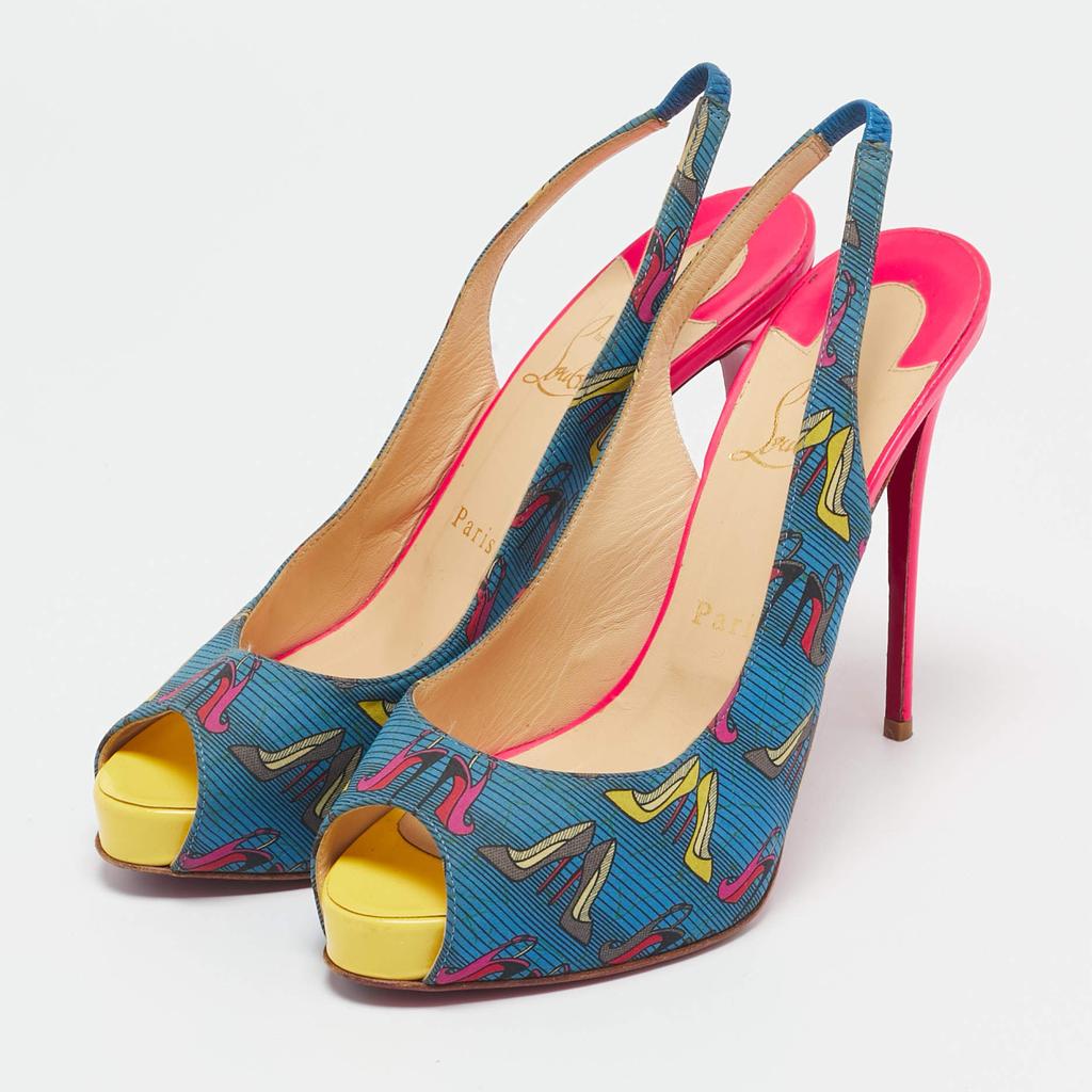 Christian Louboutin Christian Louboutin Multicolor Printed Fabric Private Number Slingback Pumps Size 39
