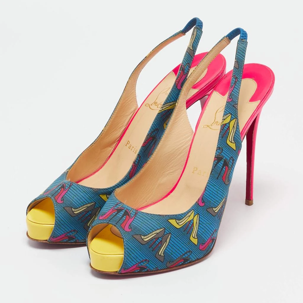 Christian Louboutin Christian Louboutin Multicolor Printed Fabric Private Number Slingback Pumps Size 39 2