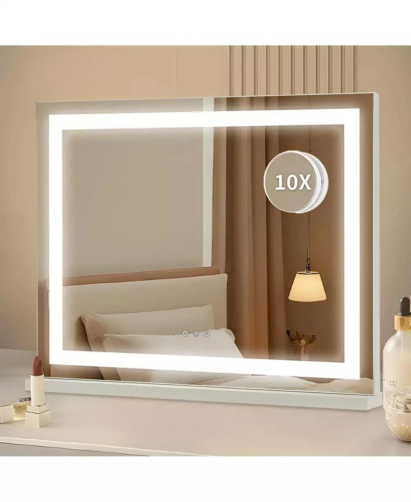 Homfan Tabletop Mirror, Makeup Mirror, 3 Color Tones, LED, Non-Slip, 360-Degree Rotation