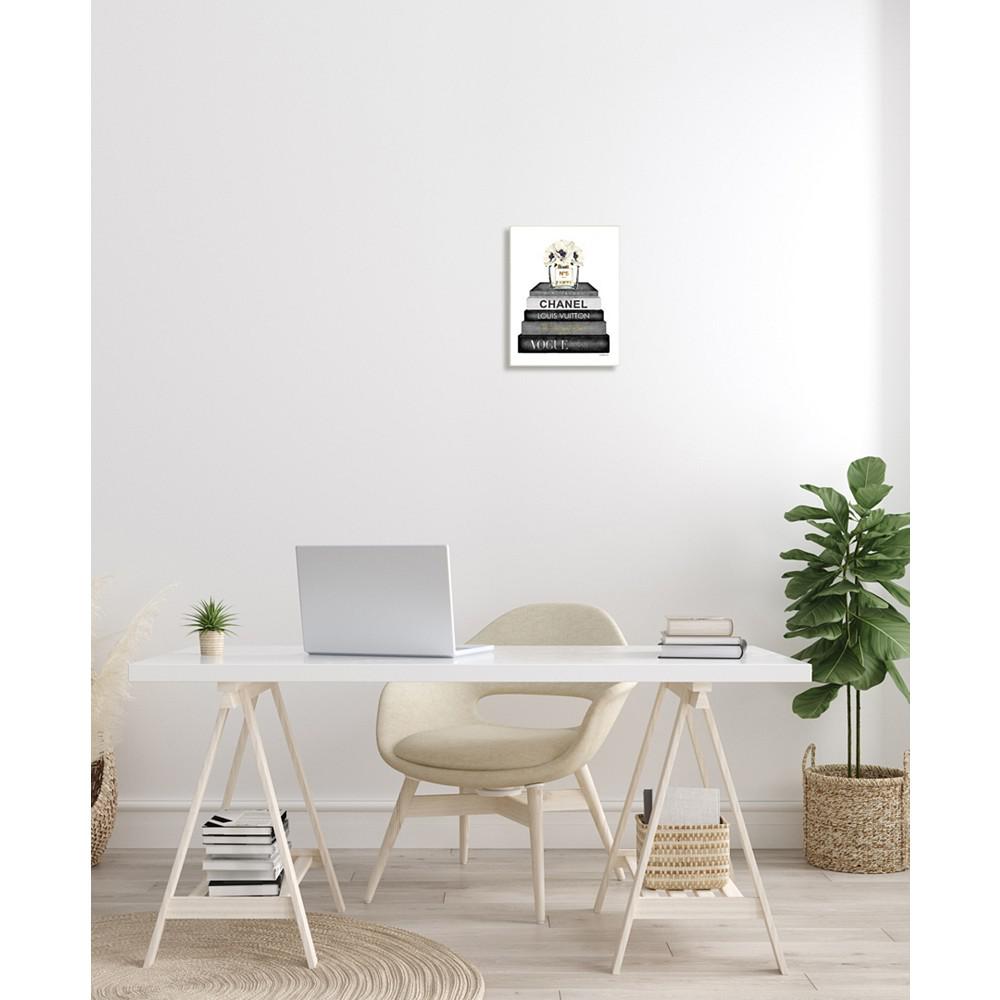 Stupell Industries Fashion Designer Flower Book Stack Black and White Watercolor Wall Plaque Art, 10" x 15"