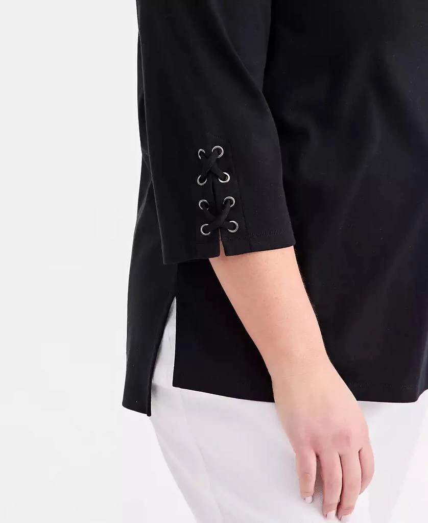 Style 
Co Plus Size Solid Boat-Neck Cotton Lace-Up-Sleeve Tunic, Macy
s Exclusive 3