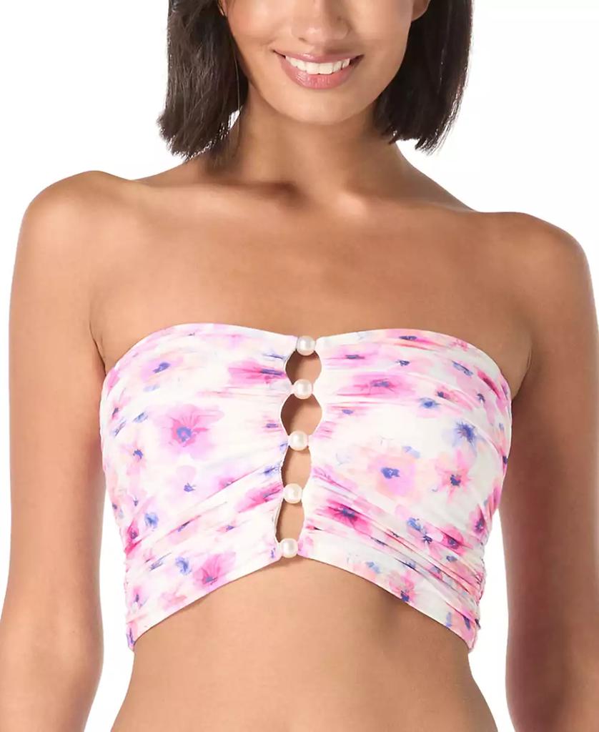 Carmen Marc Valvo Women's Printed Shirred Bandeau Crop Bikini Top