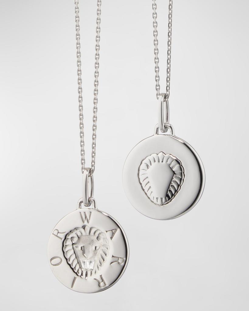 Monica Rich Kosann Sterling Silver Warrior Lion Intaglio Charm Necklace with White Sapphire