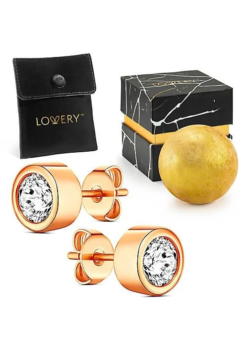 Lovery 14K Rose Gold Plated Bezel Synthetic Diamond Earring with Pouch, Bath Bomb
Gift Box