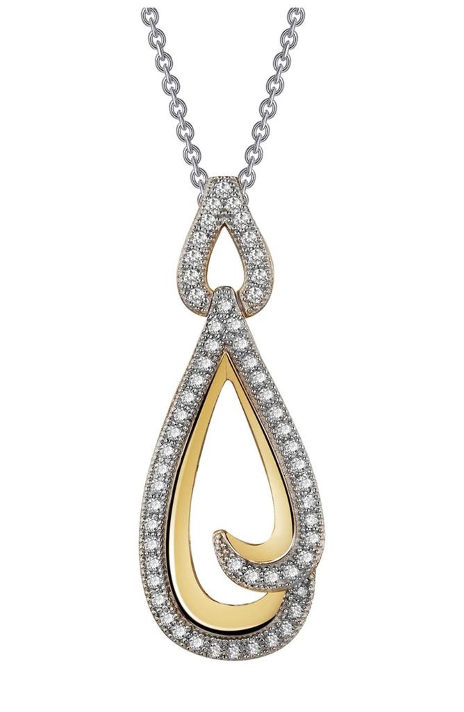 Lafonn Platinum & Gold Plated Sterling Silver Simulated Diamond Open Teardrop Pendant Necklace