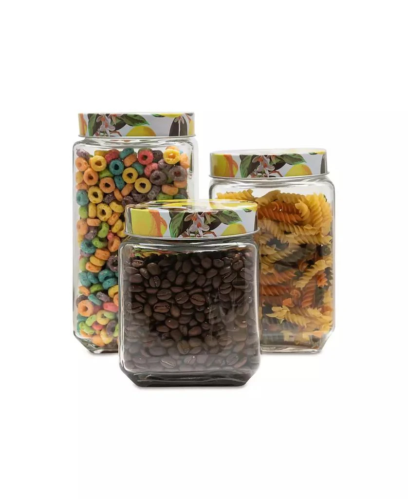 American Atelier Blossoms Lemons Square Glass Jars Set, 3 Piece 2