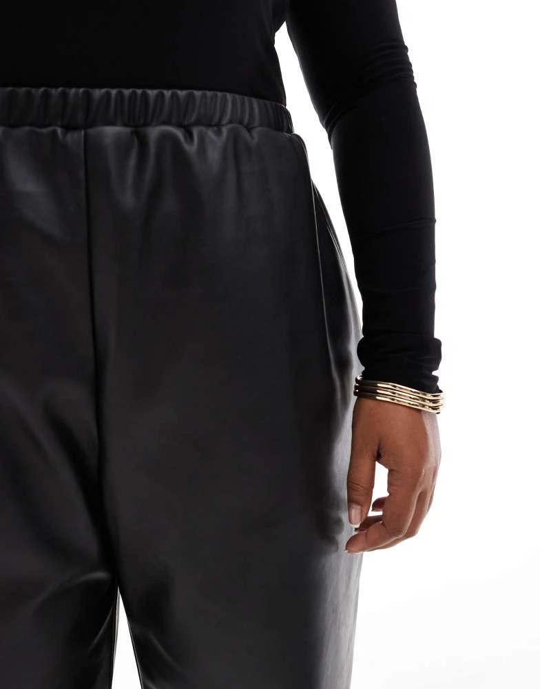4th & Reckless Plus 4th & Reckless Plus leather look straight leg pull on trousers in black 5