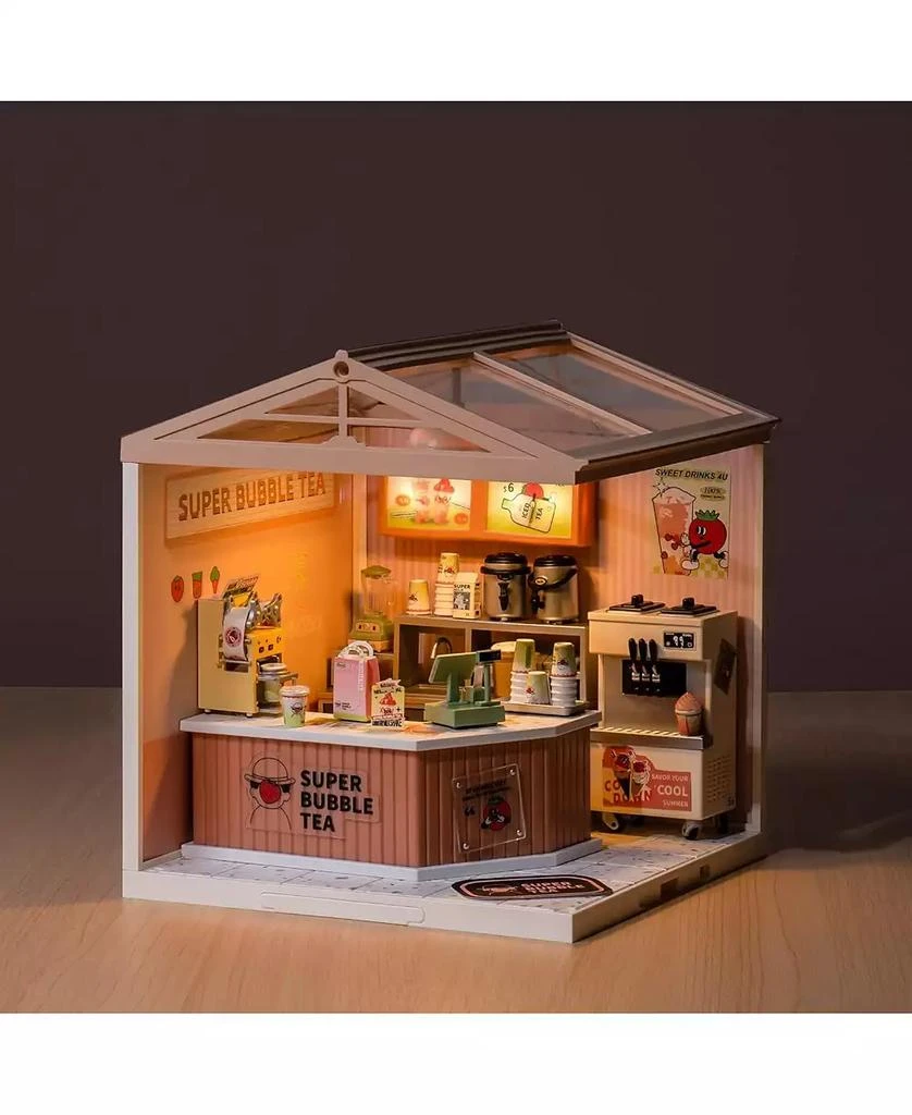 Robotime LED Building Blocks for Adults,1:24 Toy Building Sets,Model Building Kits Kids Ages 8-15 DIY Miniature Dollhouse Kits Double Joy Bubble Tea 5