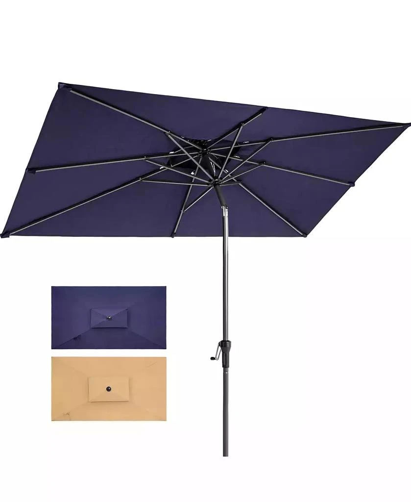 Slickblue Rectangular Tilt Market Patio Umbrella with Stand – Outdoor Sun Shade for Garden 4