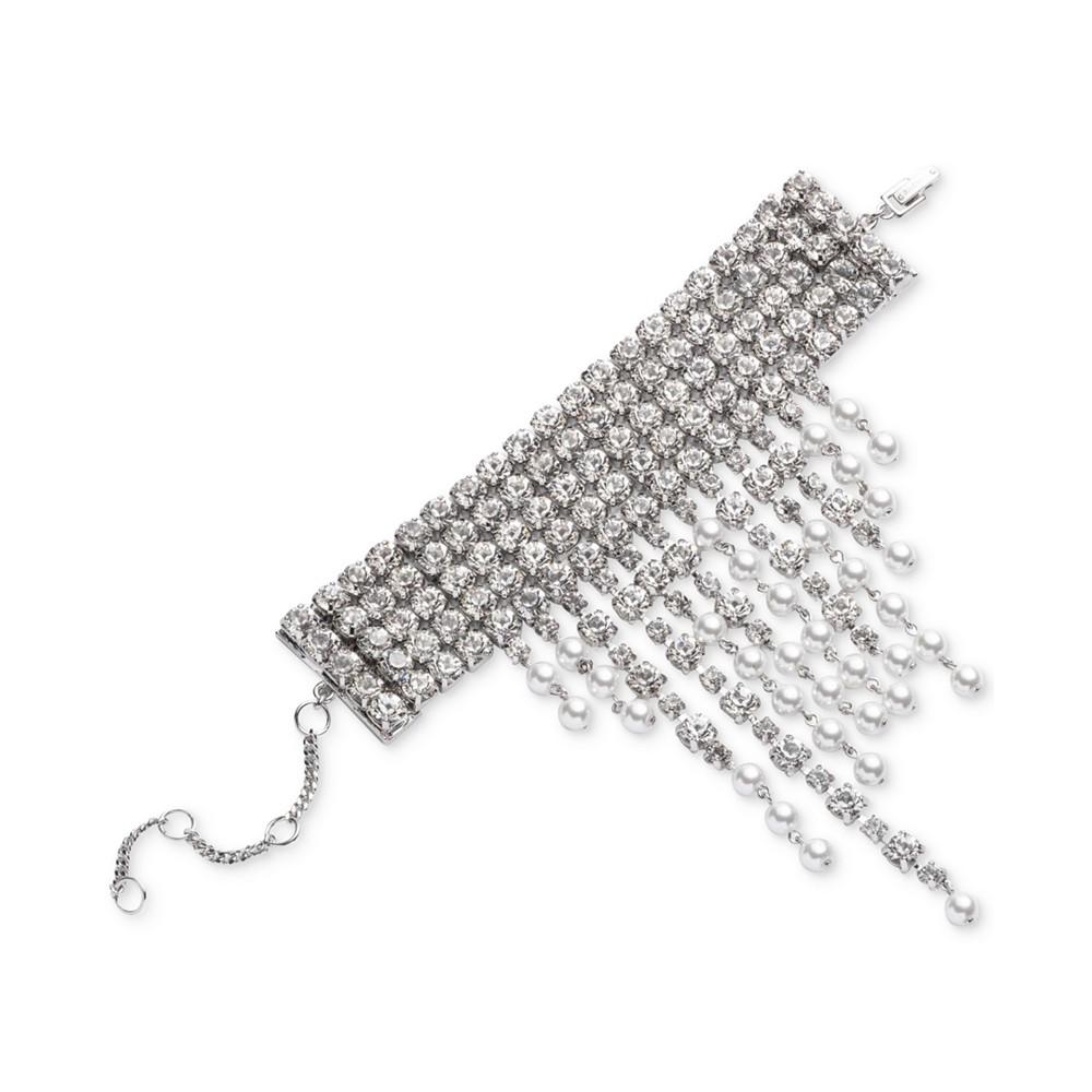 Givenchy Silver-Tone Crystal & Imitation Pearl Fringe Flex Bracelet