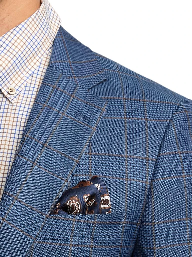 Paul Fredrick Blue/tan Wool Blend Plaid Single Breasted Notch Lapel Suit Jacket 6