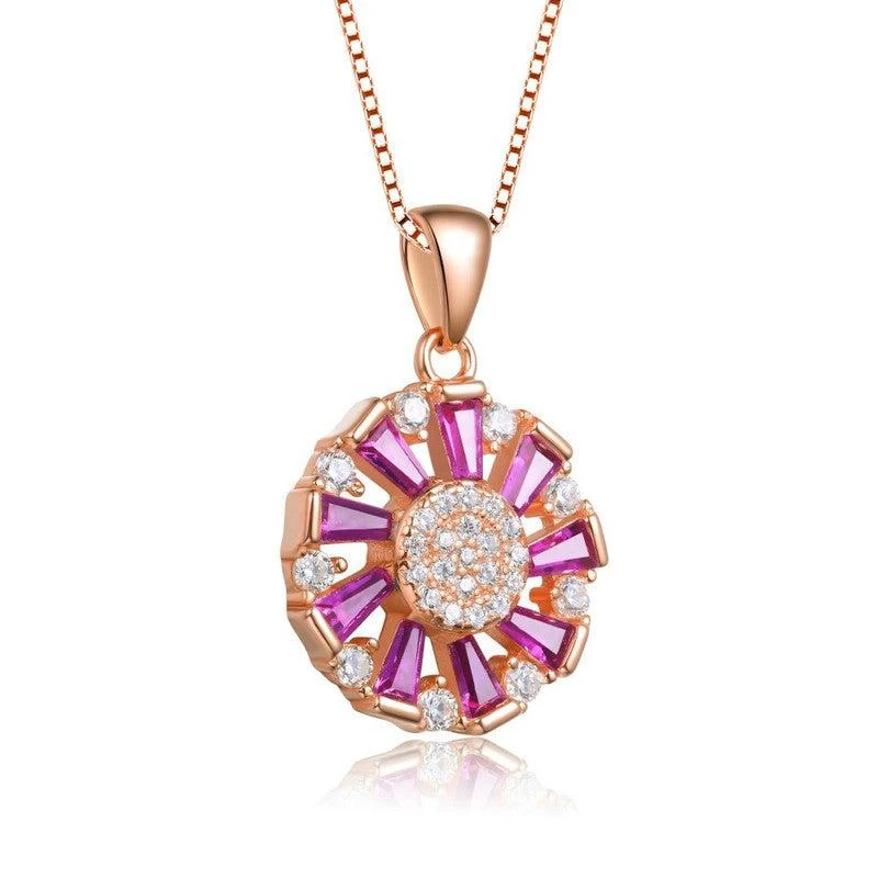 Genevive Sterling Silver with Colored Baguette Cubic Zirconia Wreath Pendant Necklace 2