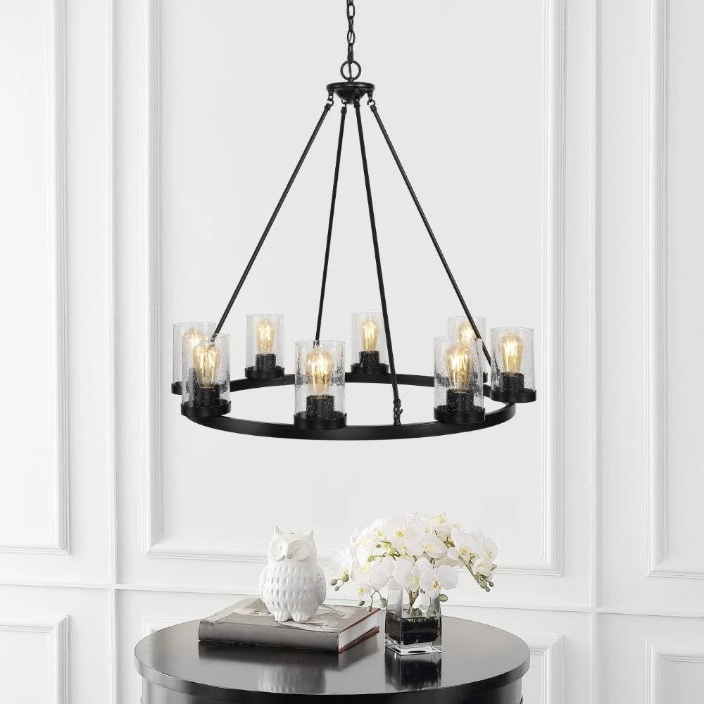 JONATHAN Y Pablo Ring 33.5" 8-Light Iron/Seeded Glass Bohemian Cottae LED Chandelier 3