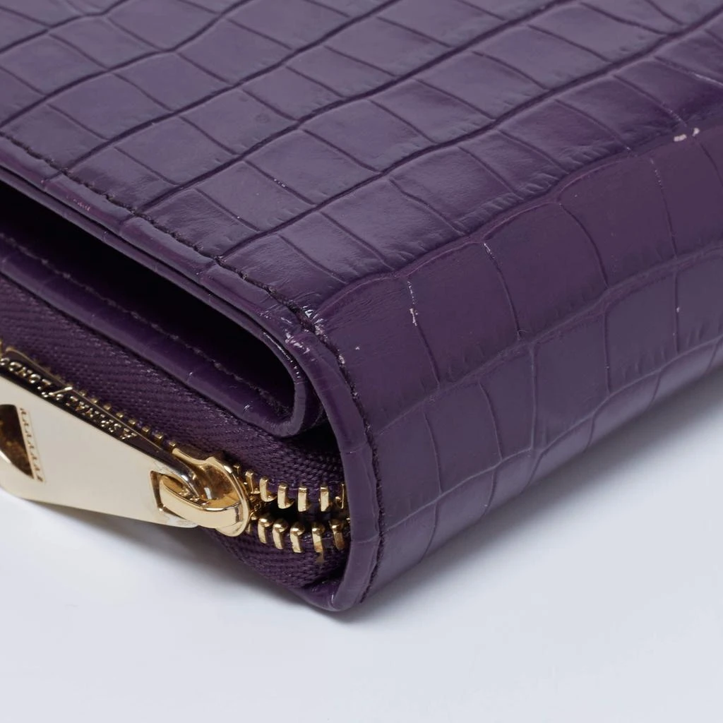 Aspinal of London Aspinal of London Purple Croc Embossed Leather Zip Around Compact Wallet 10