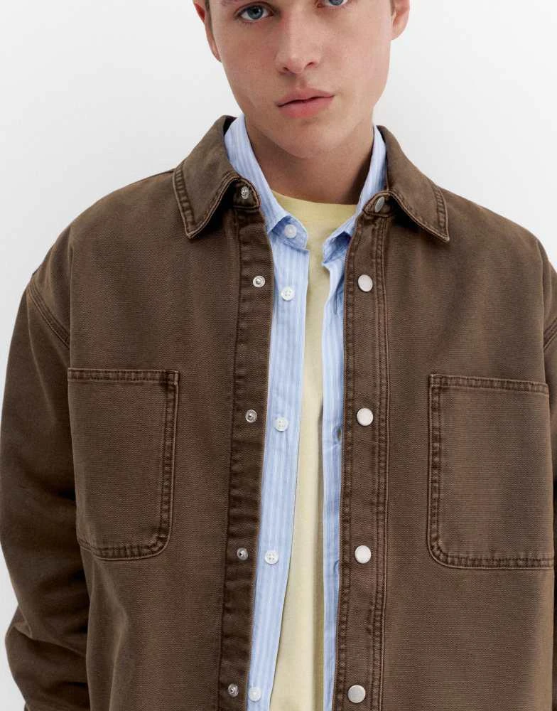 Pull&Bear Pull&Bear Pocket overshirt in chocolate 3