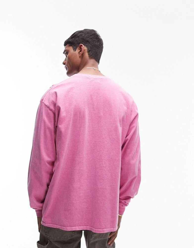 Topman Topman vintage wash long sleeve t-shirt in bright pink 3