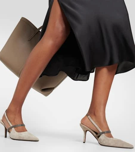 Brunello Cucinelli Monili suede slingback pumps 4