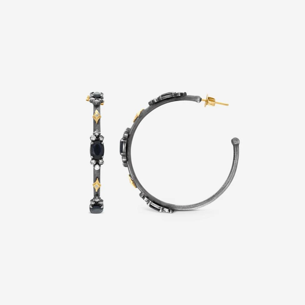 Armenta Armenta Old World 18K Yellow Gold & Blackened Sterling Silver Diamond & Black Sapphire Hoop Earrings 18734 2