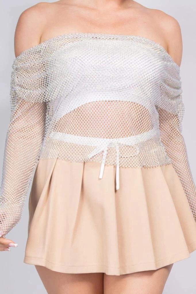 FASHNZFAB Shirred Off-shoulder Fishnet Top 4