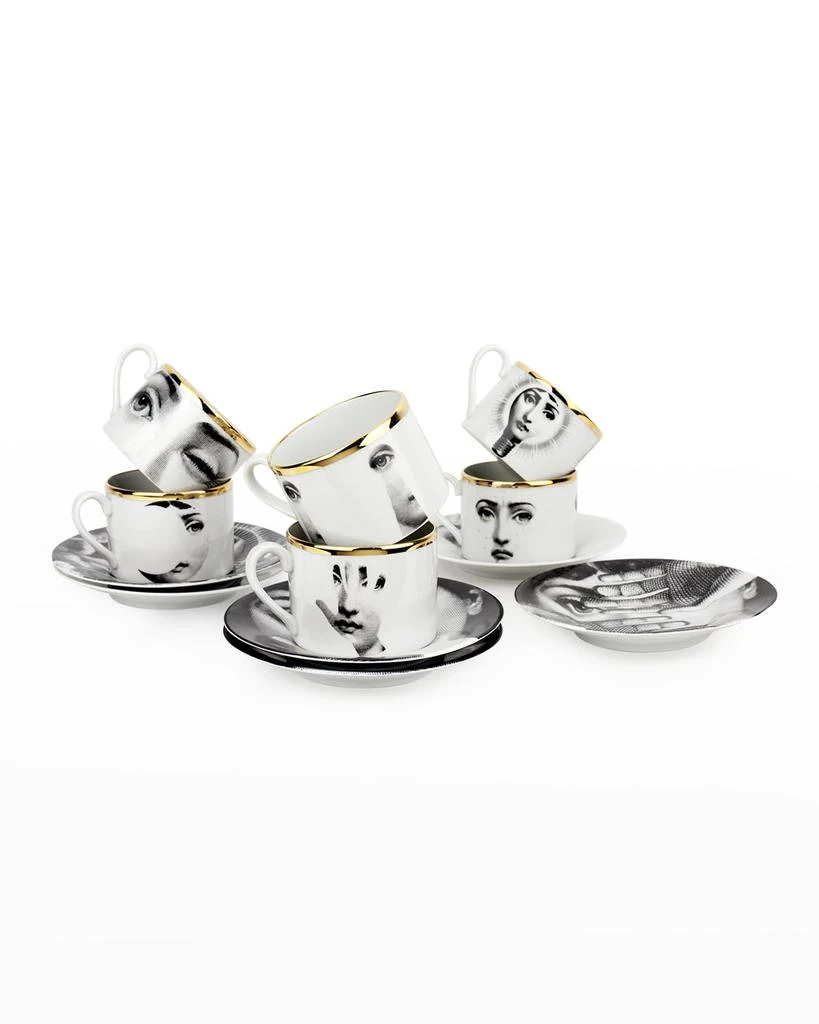 Fornasetti Set of 6 Tea Cups Tema e Variazioni 2005 Gold 1