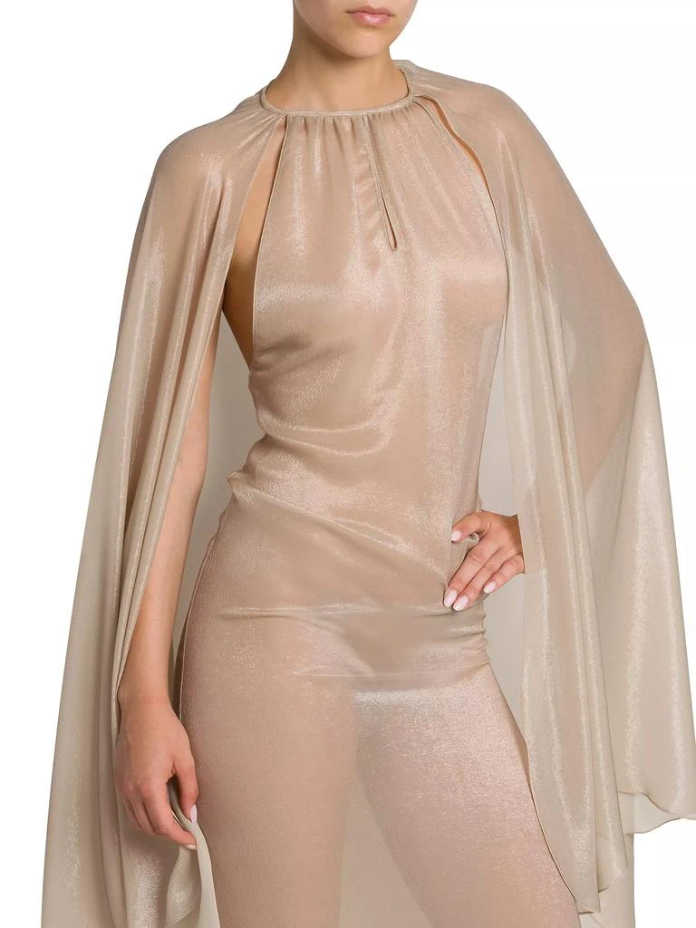 Tom Ford Silk-Blend Wet Look Cape Gown 6