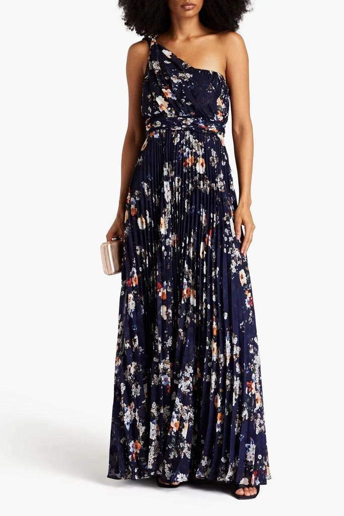 MIKAEL AGHAL One-shoulder pleated floral-print fil coupé chiffon gown 2