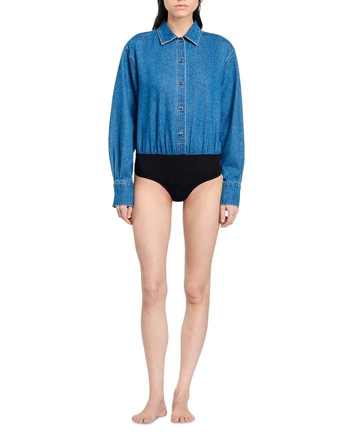 Sandro Fullmoon Denim Shirt Bodysuit 5