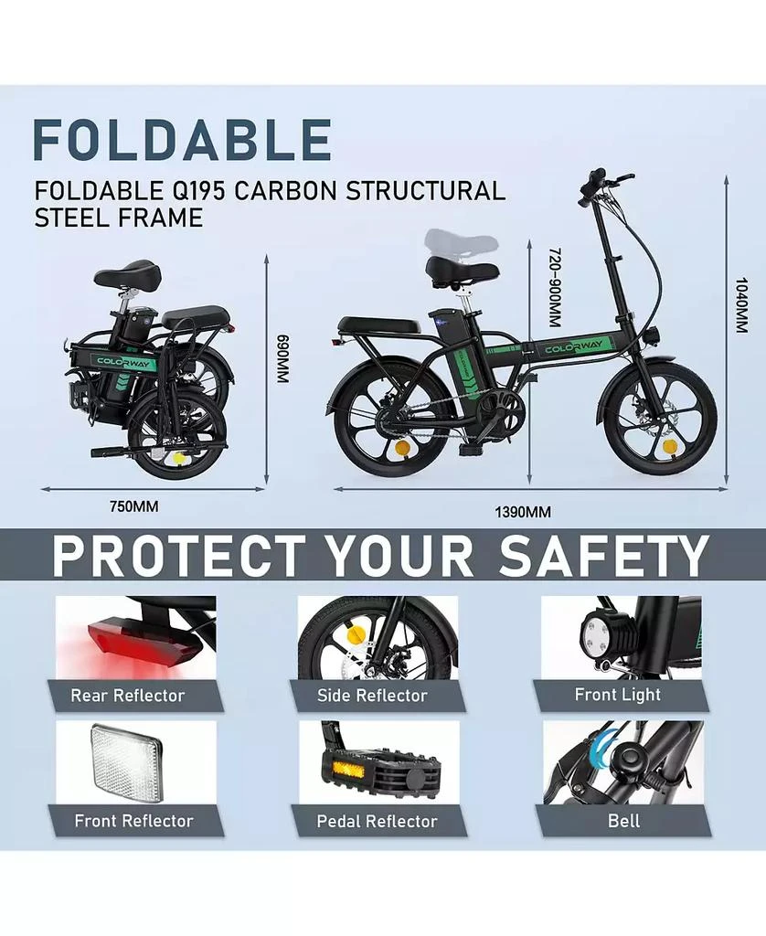 COLORWAY Electric Bike,500W/10.4Ah/36V Removable Battery E Bike, Electric Foldable Pedal Assist E-Bicycle,19.9MPH Bicycle for Teenager and Adults BK5M UL2849 3