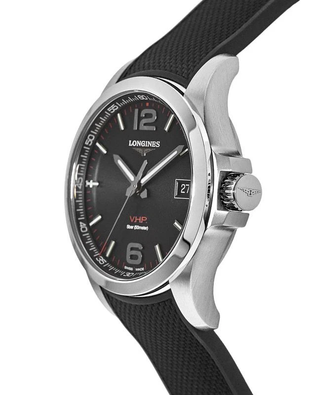 Longines Longines Conquest V.H.P. 41mm Black Dial Black Rubber Strap Men's Watch L3.716.4.56.9 3