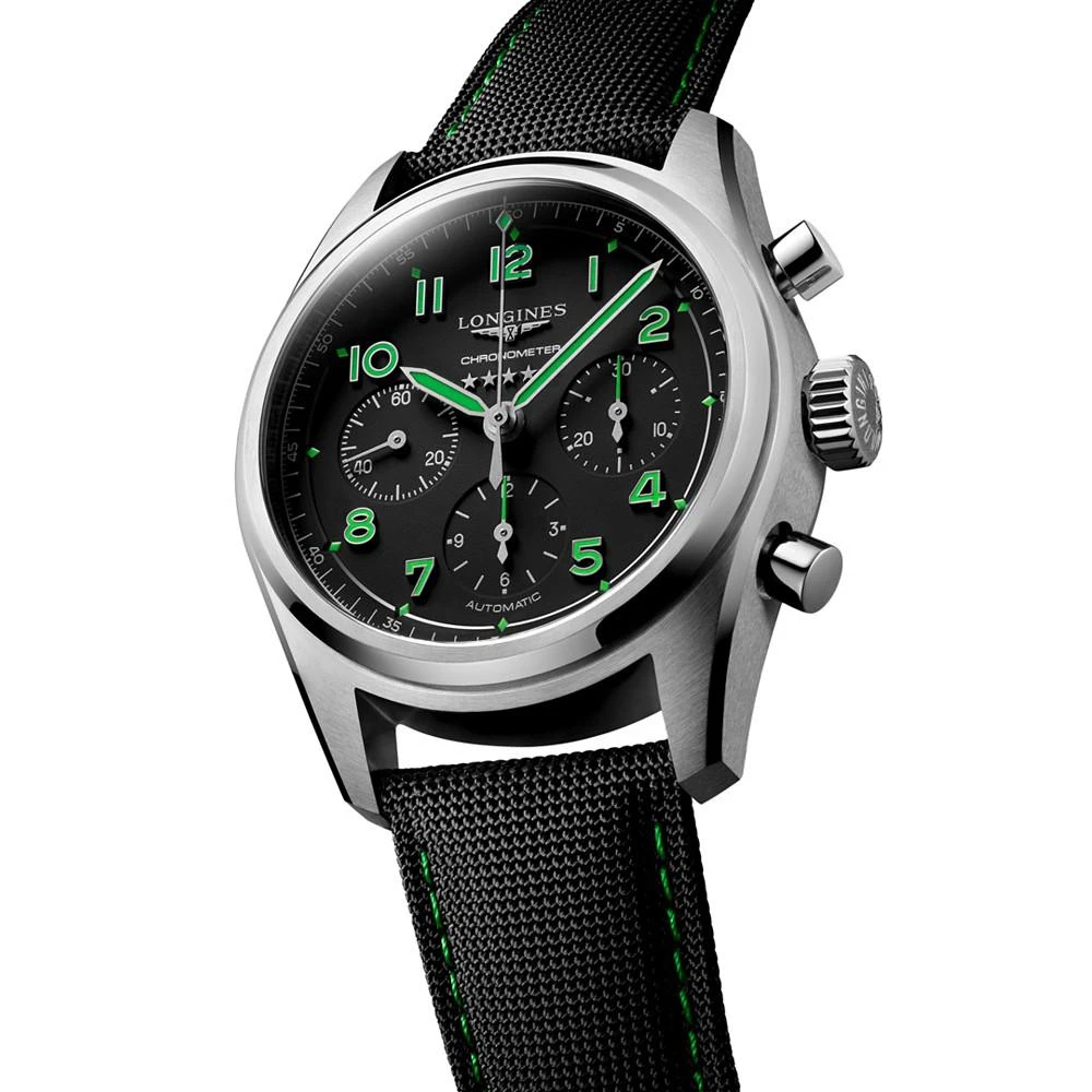 Longines Men's Swiss Automatic Chronograph Spirit Pioneer Edition Black Synthetic Strap Watch 42mm 3
