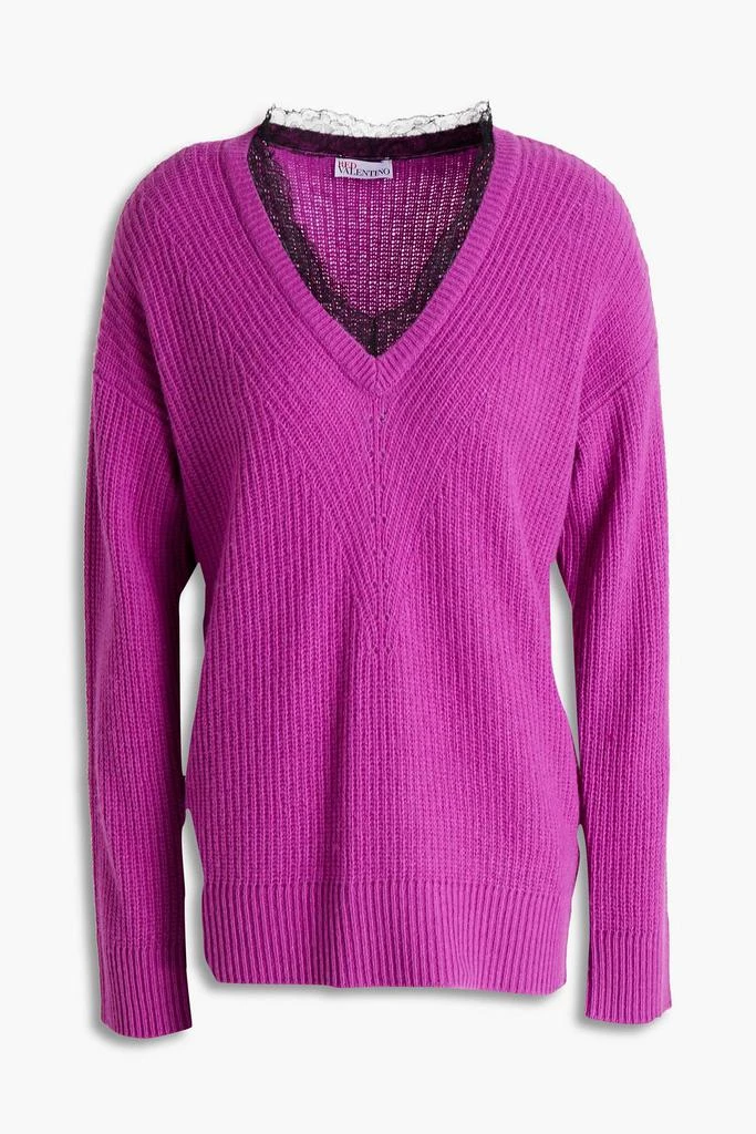 REDVALENTINO Lace-trimmed ribbed-knit sweater 1