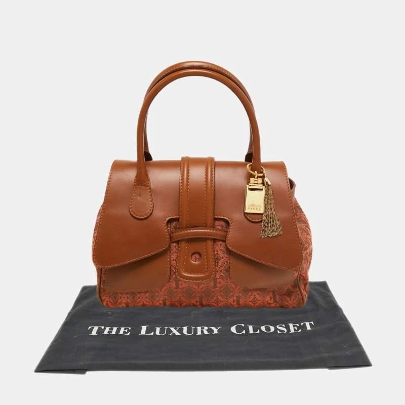 Gianfranco Ferre Gianfranco Ferre Brown Jacquard Fabric and Leather Flap Satchel 18