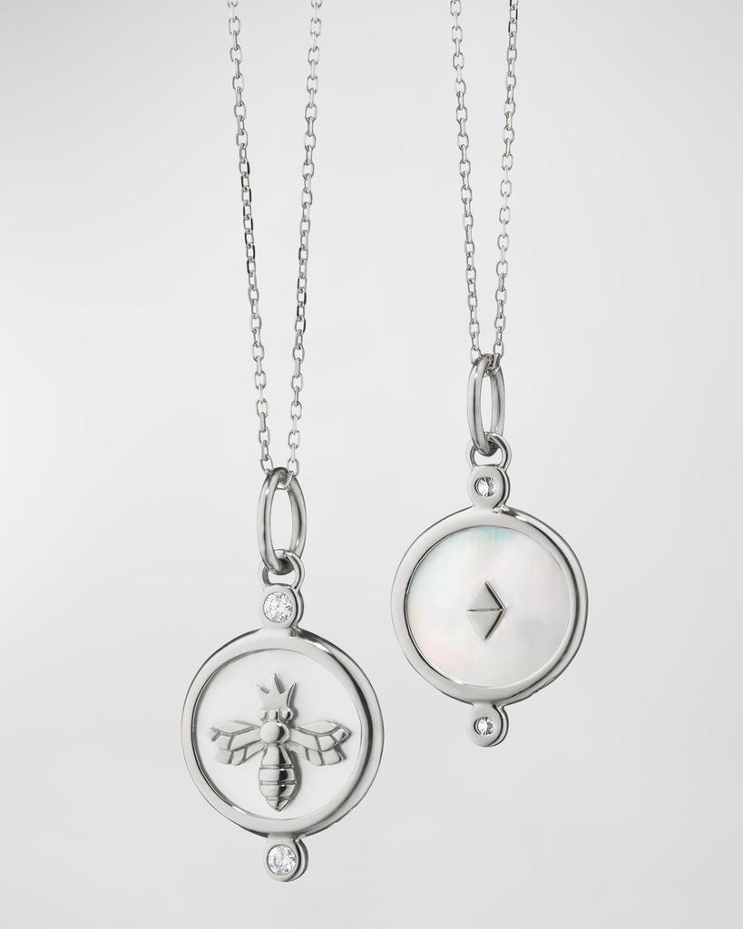 Monica Rich Kosann Sterling Silver Queen Bee Charm Necklace with Mother-of-Pearl and White Sapphires, 18"L