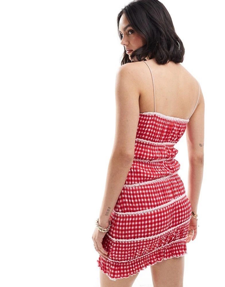 ASOS ASOS DESIGN cami strap with ruching mini dress in red gingham print 3