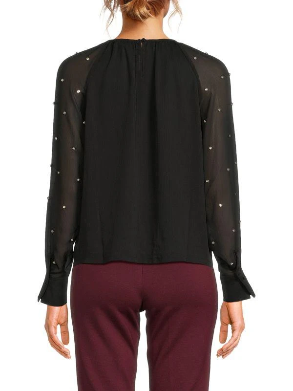 Saks Fifth Avenue Semi-Sheer Sleeve Embellished Top 2