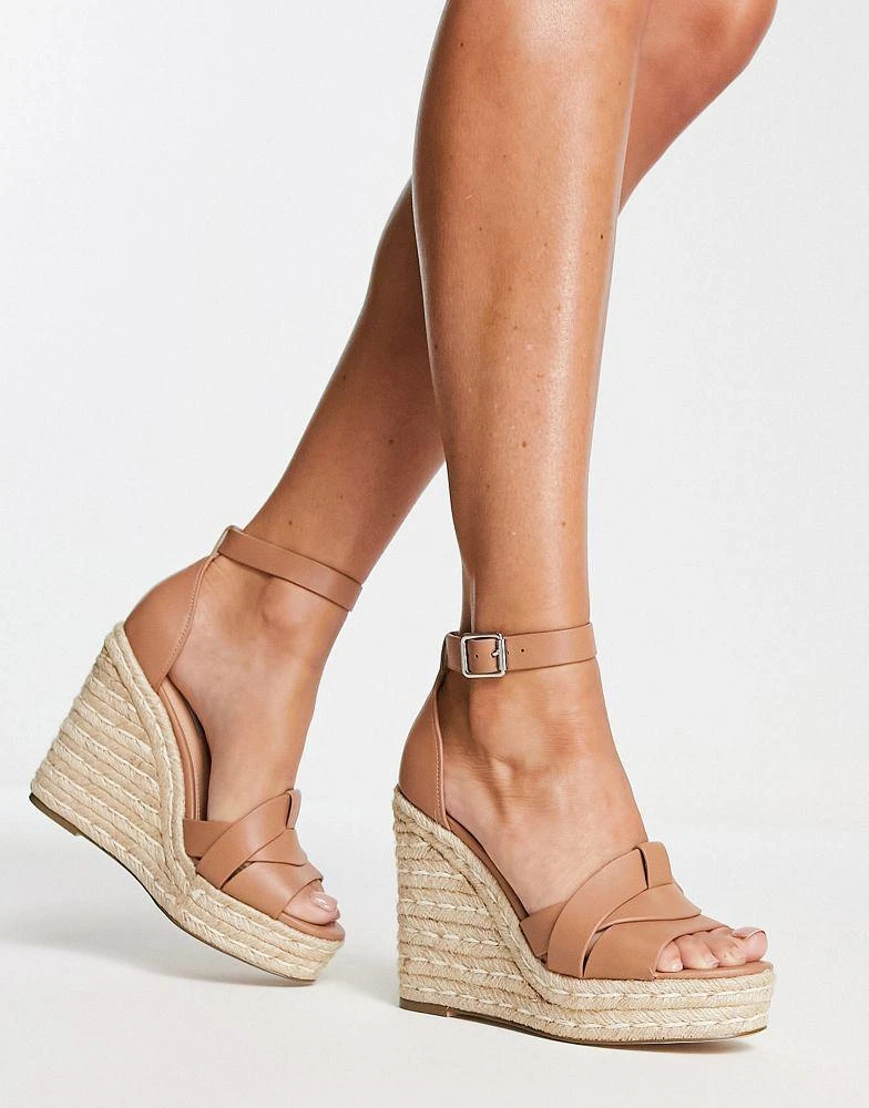 Steve Madden Steve Madden Sivian cross strap espadrille wedges in camel leather 4