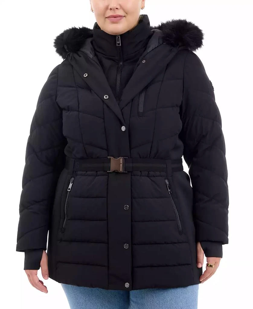 Michael Kors Plus Size Belted Faux-Fur-Trim Hooded Puffer Coat 4