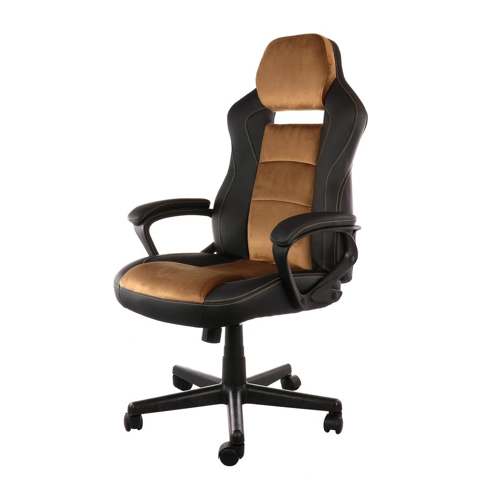 Elama High Back Adjustable Faux Leather Office Chair in Black and Brown