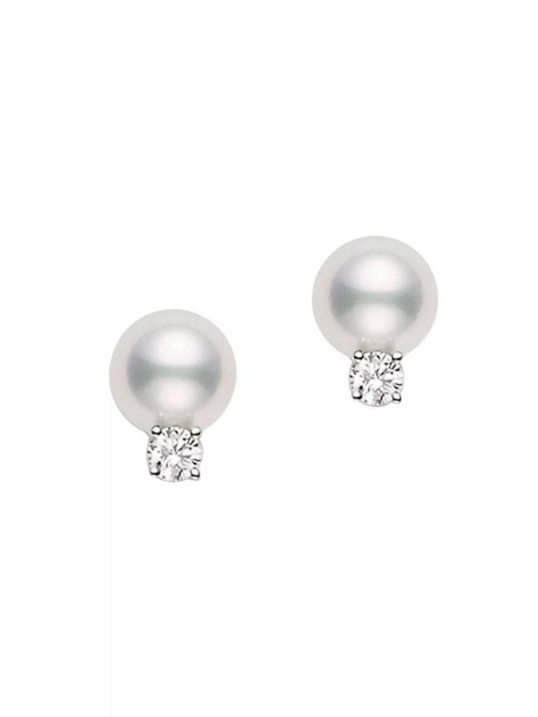 Mikimoto Essential Elements 18K White Gold, 6MM White Cultured Pearl & Diamond Stud Earrings