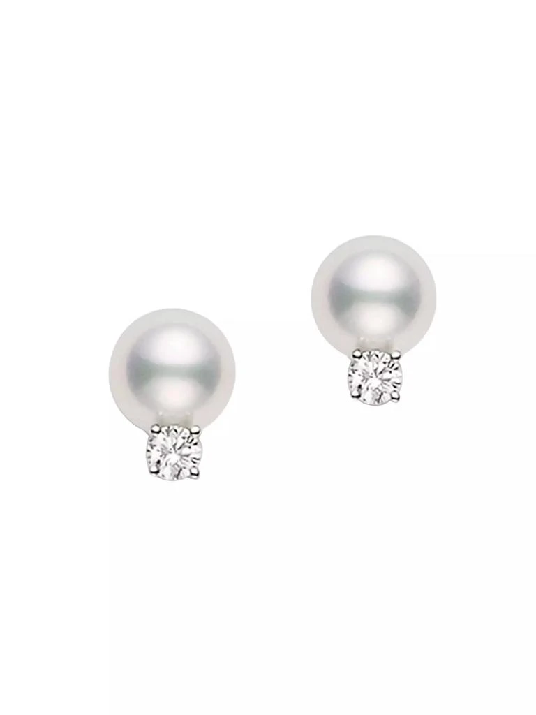 Mikimoto Essential Elements 18K White Gold, 6MM White Cultured Pearl & Diamond Stud Earrings 1