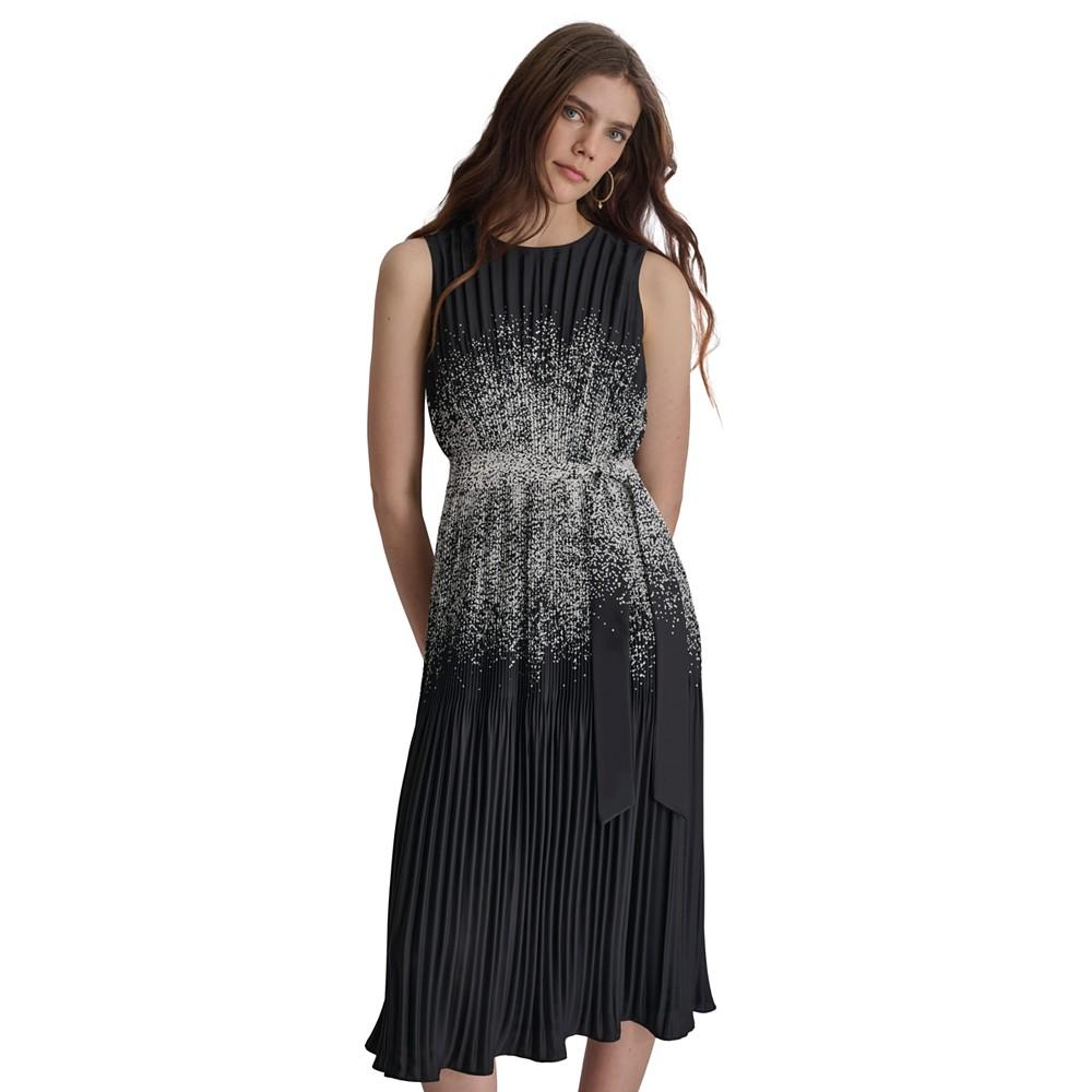 DKNY Women's Pleated Crepe Satin A-Line Dress