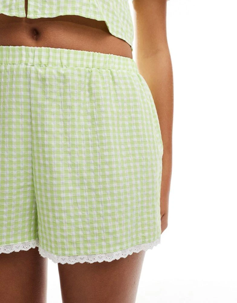 Miss Selfridge Miss Selfridge gingham lace trim shorts in green 3