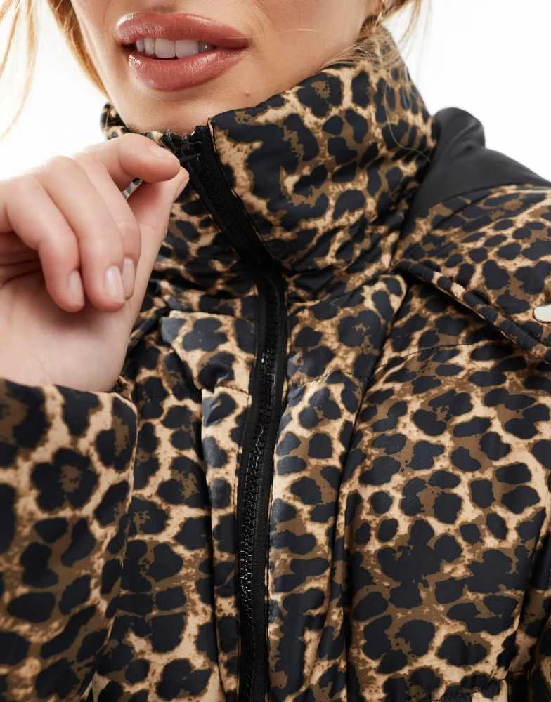 Threadbare Threadbare mid length puffer coat in leopard print 3