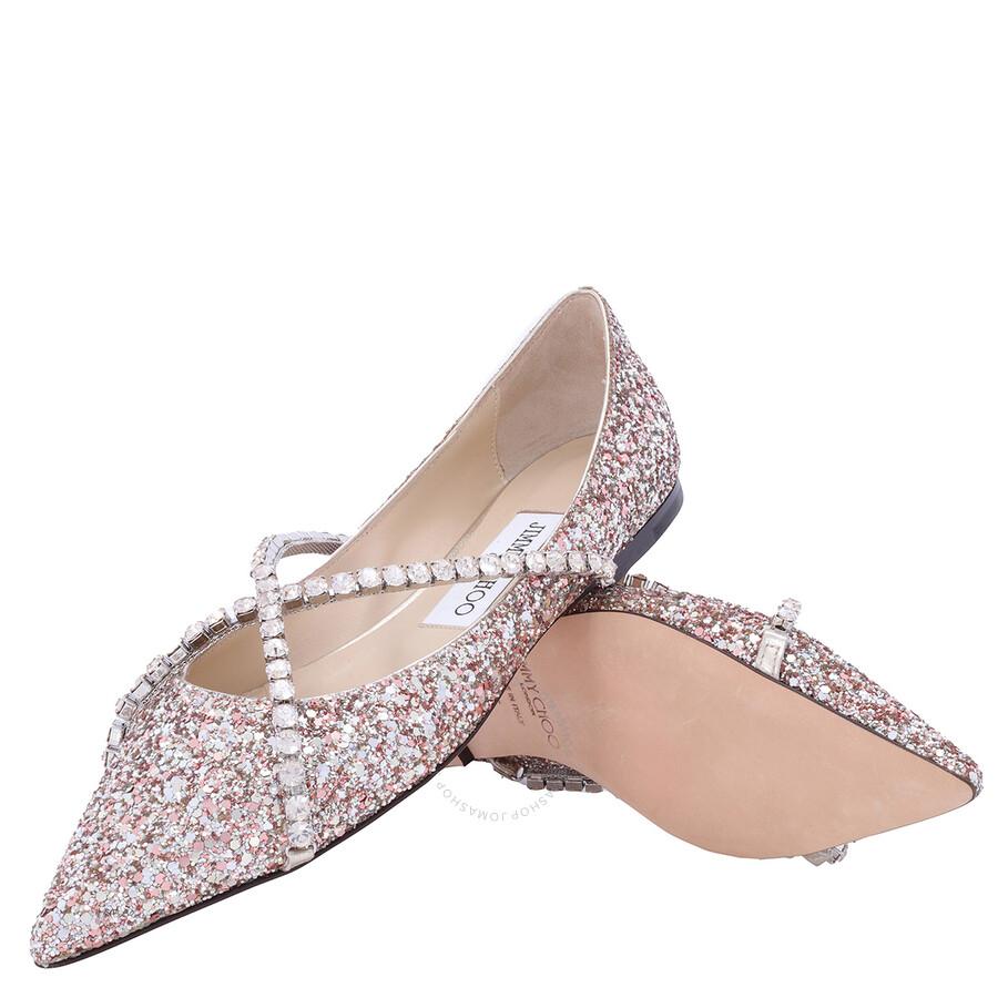 Jimmy Choo Rose Mix/Crystal Honey Glitter Genevi Flats