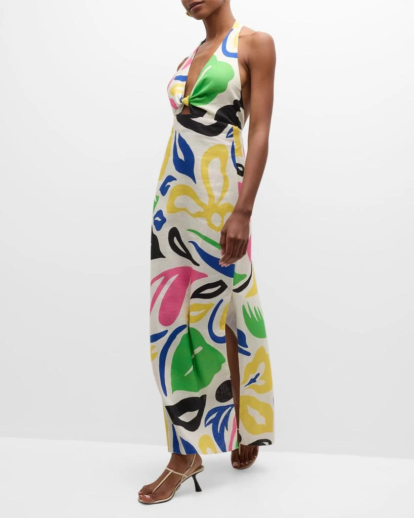Cala de la Cruz Eli Floral Linen Long Backless Halter Dress 6