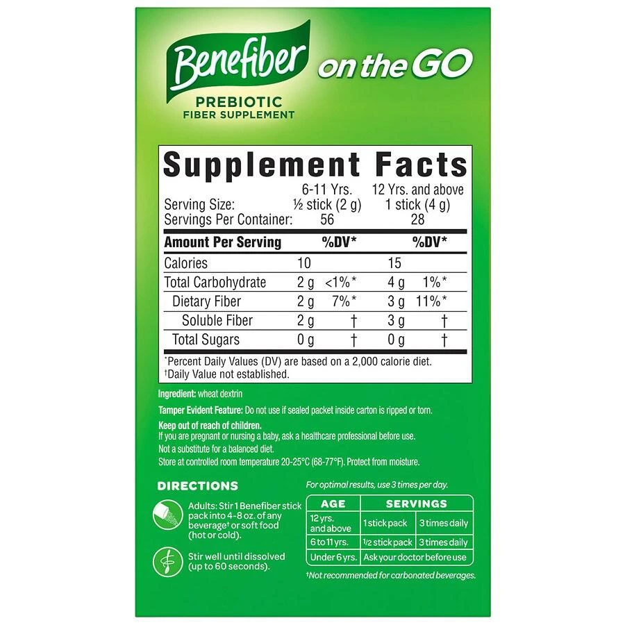Benefiber Fiber Supplement, On the Go Unflavored 4