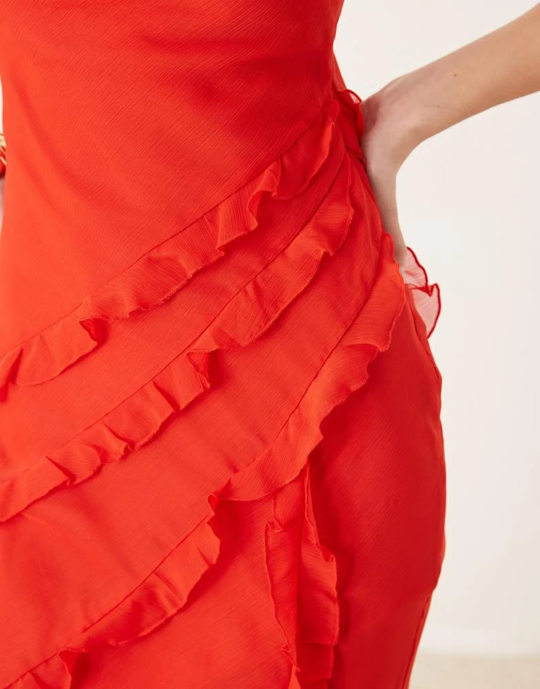Pretty Lavish Pretty Lavish textured asymmetric ruffle maxi dress in bright red 3